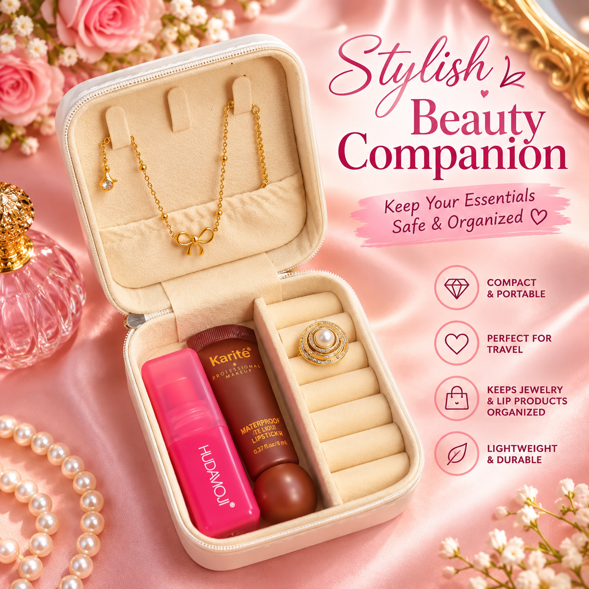 Portable Mini Travel Jewelry Organizer – Compact Jewelry & Makeup Storage Case